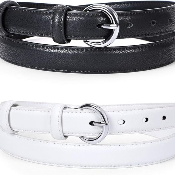 2 Pack Women Leather Belt Waist Skinny Dress H-black/White main image 5